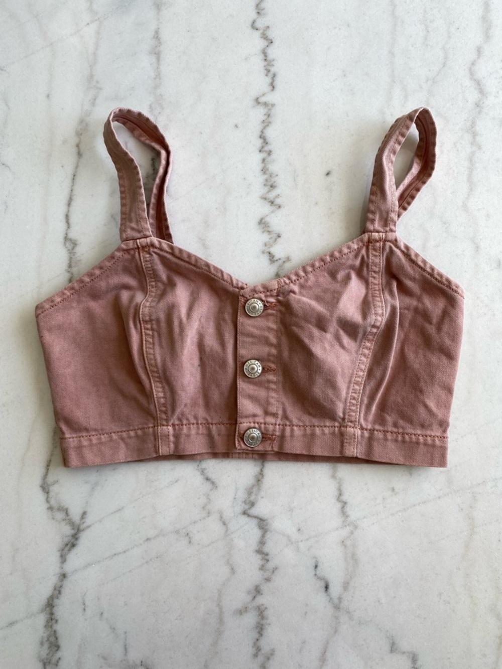 American Eagle Pink Denim Button-Up Women's Crop Top Bustier Bralette Size 0.